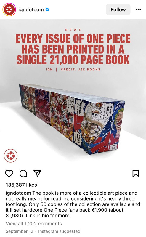 One Piece Published as ONEPIECE, A Single Comic 21,450 Pages Long