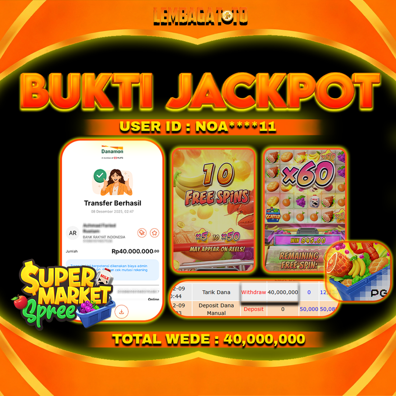 BUKTI JACKPOT 09 DECEMBER LEMBAGATOTO SUPER MARKET SPREE Rp40,000,000,- LUNAS
