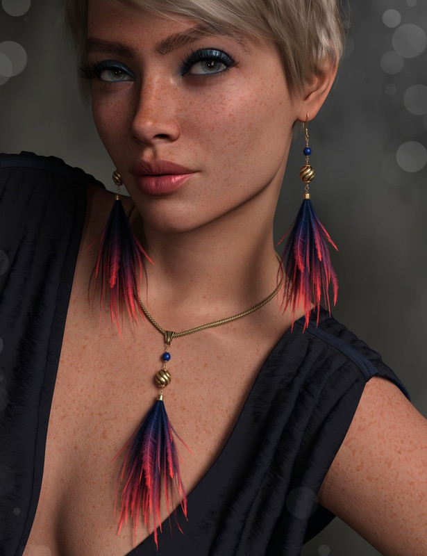 FK Feathery Bits Jewelry Set for Genesis 9, 8 and 8.1 Females