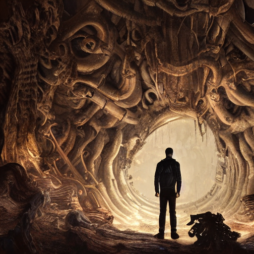 Stable Diffusion prompt: man standing in front of huge - PromptHero