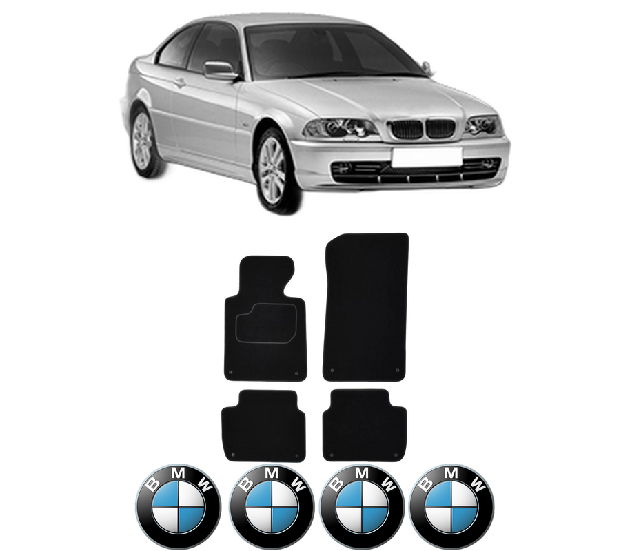 Set Covorase Presuri BMW Seria 3 (E46) din 1997-2005, Auto, Material Textil Mocheta, 4 Stickere auto cu BMW