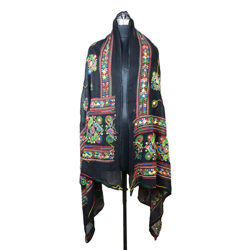 Women's Cotton Dupatta Wrap Stole Mirror Work Embroidery Ethinic Scarves Chunni - Picture 9 of 103