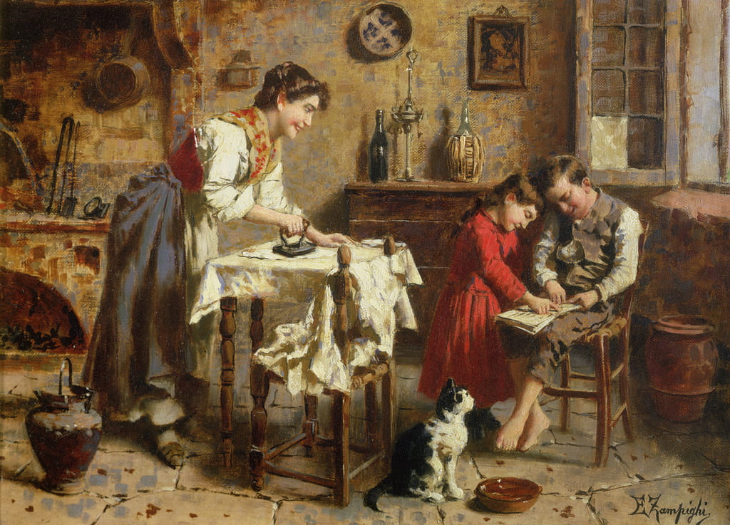 Eugenio-Zampighi-The-Lesson-Meister-Drucke-174623