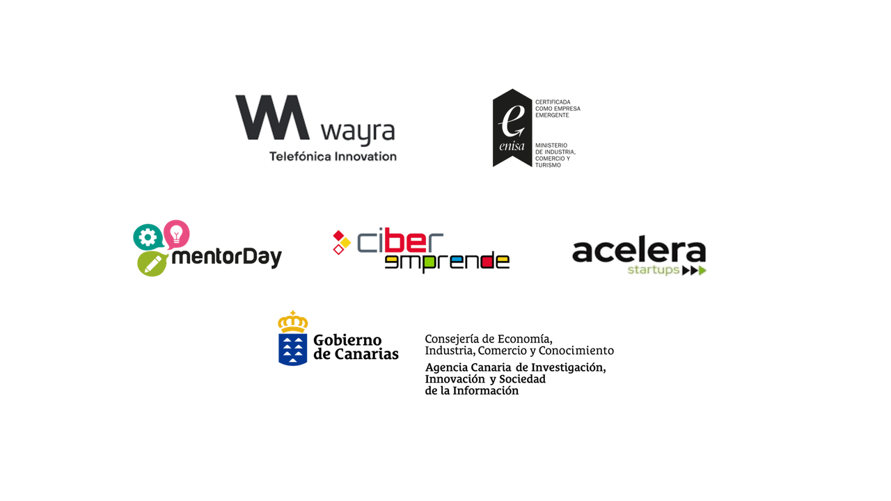 Logos institucionales: Wayra, ENISA, MentorDay, Acelera Startups, Ciberemprende, Gobierno de Canarias
