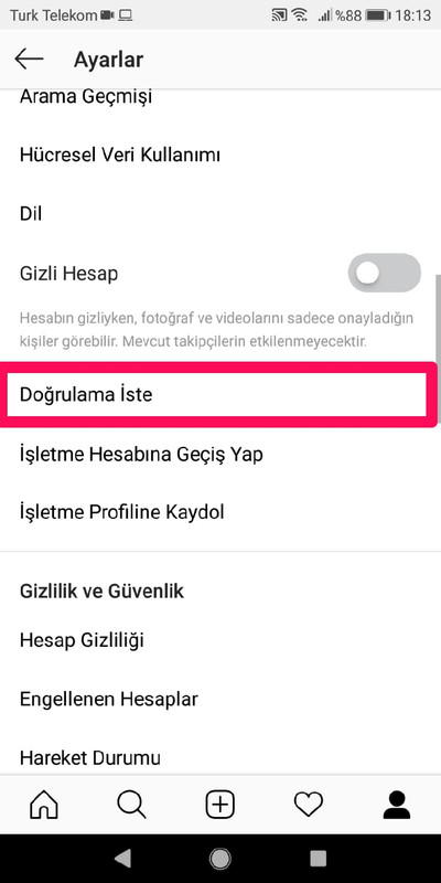 instagram doğrulama iste