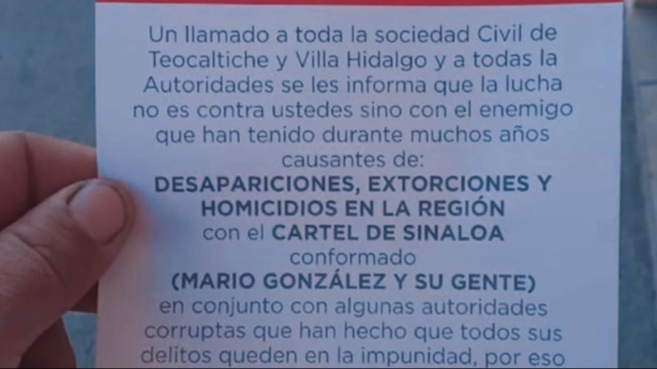CJNG lanza desde avioneta advertencia a sus rivales