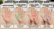 Gentle palm massage technique using circular motions to relieve trigger finger nodule inflammation