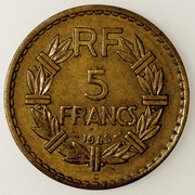 ¡¡Amarillosis!! 5 francos Francia 1945 Gobierno Provisional de la República Francesa. PAS5802