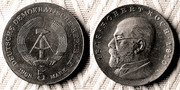 5 marcos. República Democrática Alemana (RDA) 1968. Robert Koch. RDA4