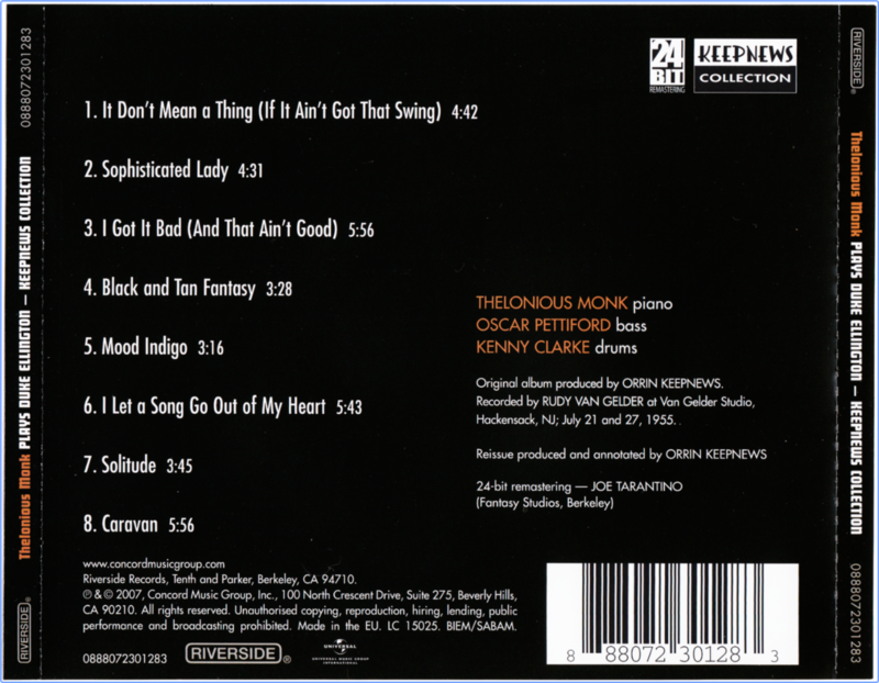 Thelonious Monk - Thelonious Monk Plays Duke Ellington (1955) FLAC LossLess