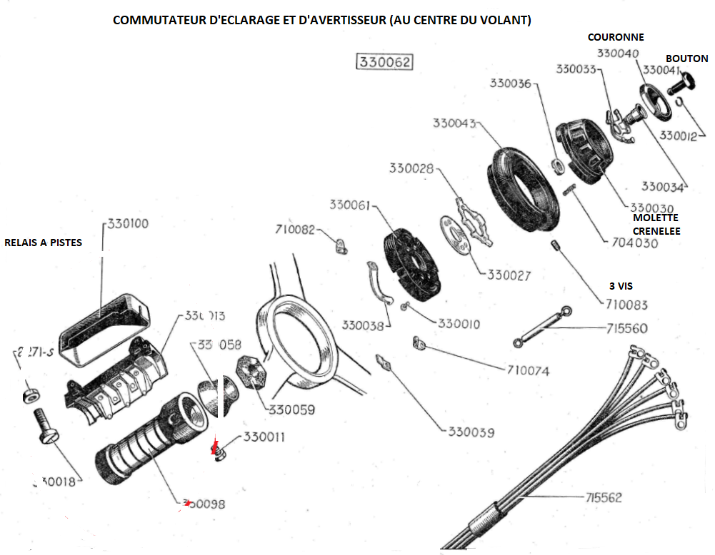 Commutateur d'Eclarage et d'avertisseur (au centre du volant) Co