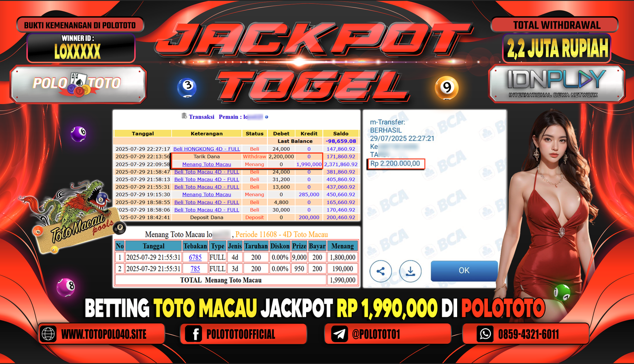 POLOTOTO JACKPOT TOGEL TOTO MACAU Rp.2.200.000,- LUNAS