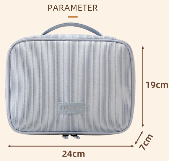 Blue Professional Large Capacity Travel Makeup Bag - Multifunctional Cosmetic Organizer with Dedicated Brush Slots and Portable Handle