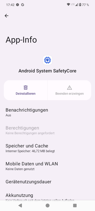 Android System SafetyCore deinstallieren