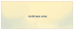 the first part of a painterly drawing made by RAYJAYOO. it's the top of a drawing with text that says "you're back home" written in the font used in comics. behind the text is the sky, it being yellow with green clouds. the image has been cropped and resized with a slightly darker border and a faint yellow glow behind it.