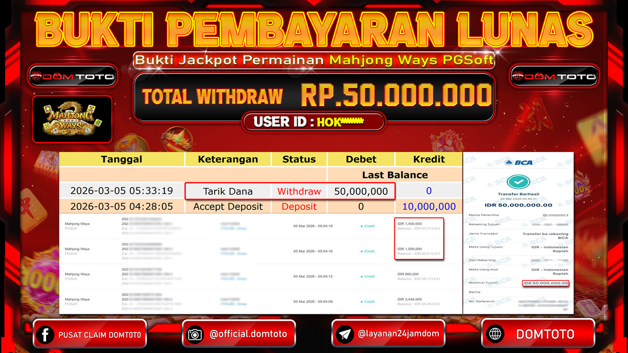 JACKPOT SLOT Mahjong Ways PGSoft 05 MARET 2026