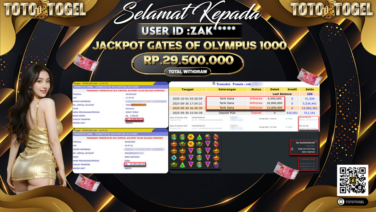Bukti Pembayaran Jackpot Permainan Slot Gates Of Olympus 1000 ID:ZAK*** LUNAS