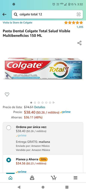 Amazon: Colgate total 12 salud visible 150ml 