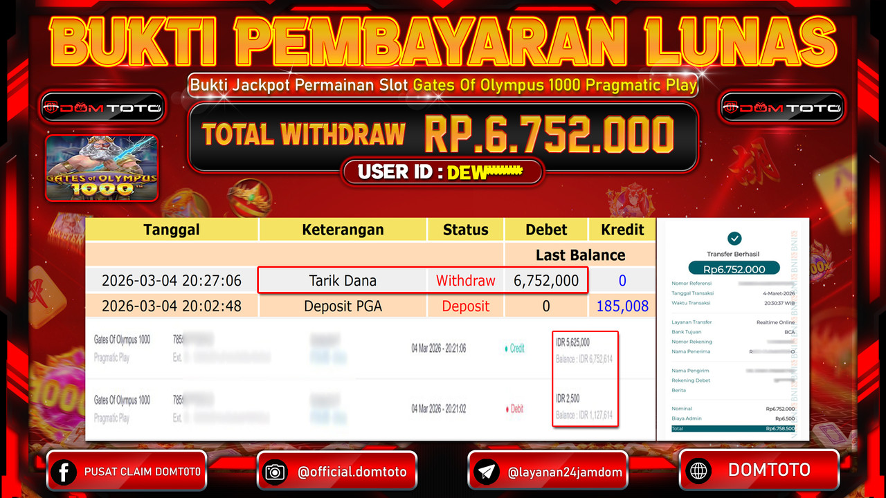 JACKPOT SLOT Gates Of Olympus 1000 Pragmatic Play 04 MARET 2026