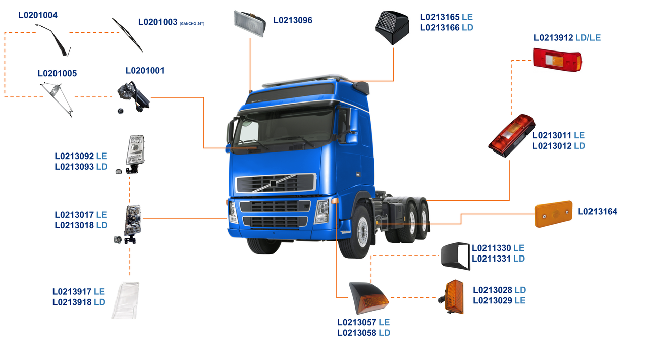 VOLVO-FH 2004 A 2009-380, 420, 440, 520-D12A, D12D, D12C-VT2214B, VT2412B, VT2514B-ILUMINAÇÃO E LIMPADOR PERFIL