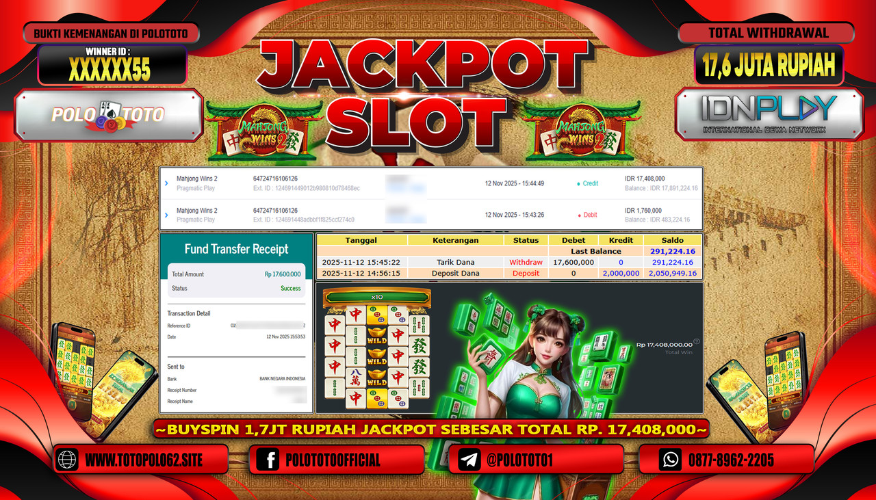 POLOTOTO JACKPOT SLOT MAHJONG WINS 2 Rp.17.600.000,- LUNAS