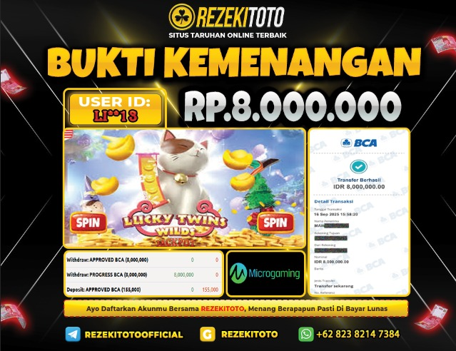 BUKTI KEMENANGAN 16 SEPTEMBER 2025 UCKY TWINS WILDS 8 JUTA 