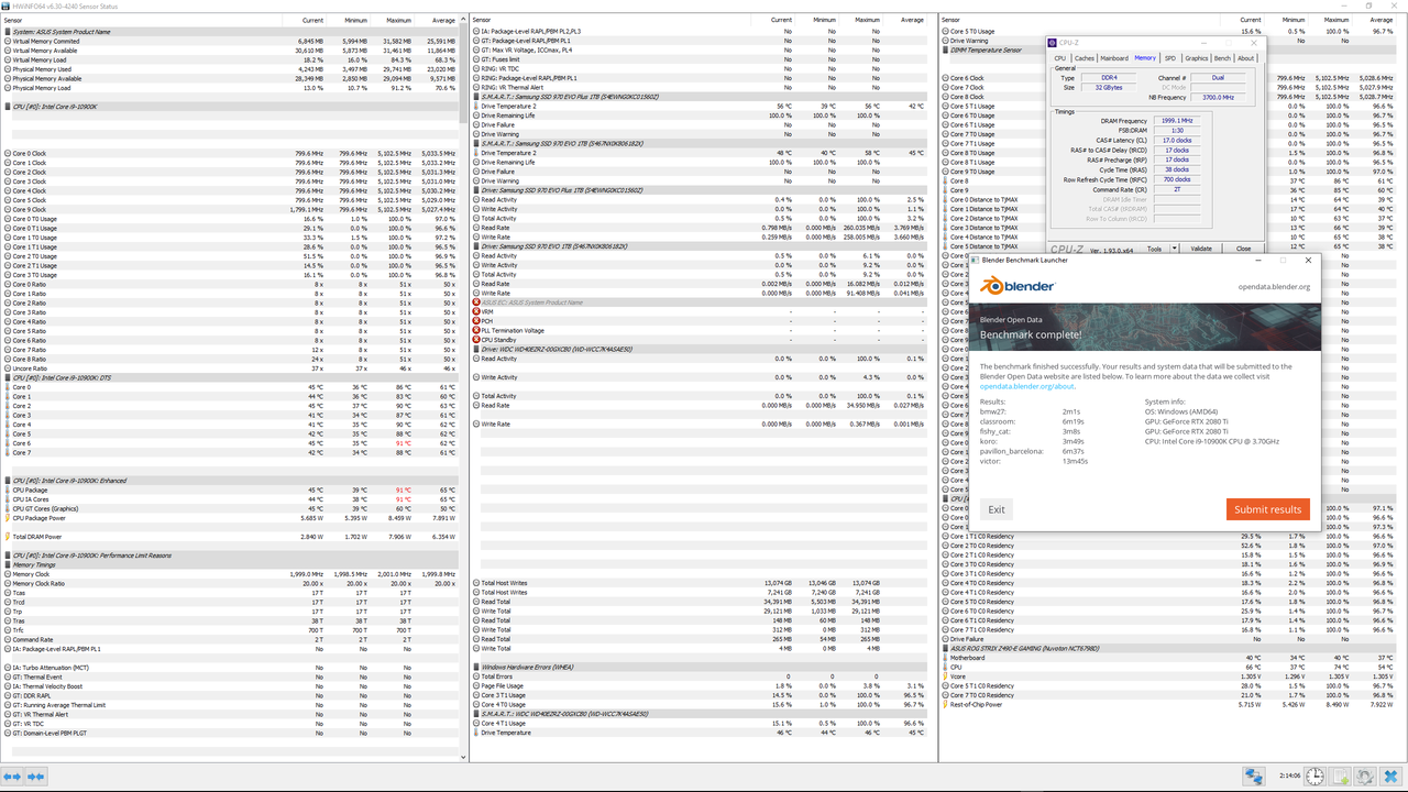 5.1ghz 1.31v ram 4000 (bios 0707) blender benchmark