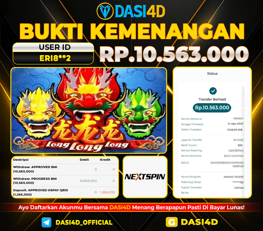 BUKTI KEMENANGAN 14 AGUSTUS 2025 DI LONG LONG LONG WD  10.563.000