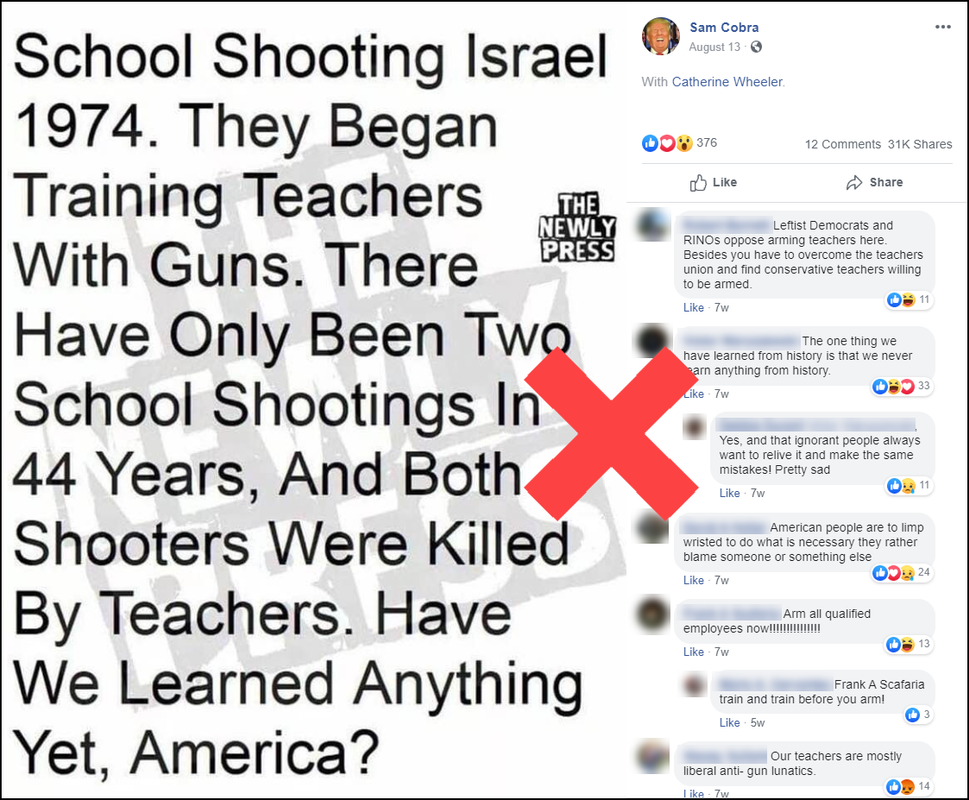 Fake Facebook Post Israel does not train and arm teachers