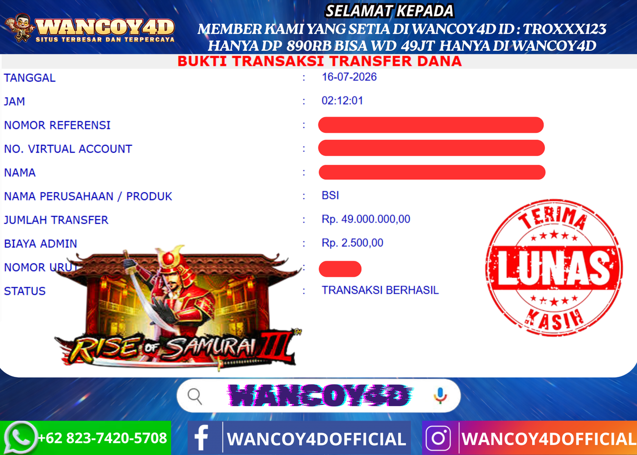 WANCOY4D RISE OF SAMURAI III PRAGMATIC RP.49.000.000 -LUNAS