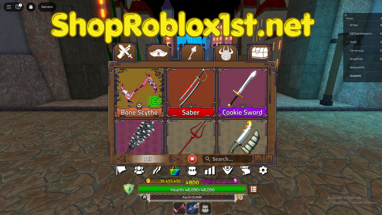 Account King Legacy + Bone Scythe Sword + Max Level 