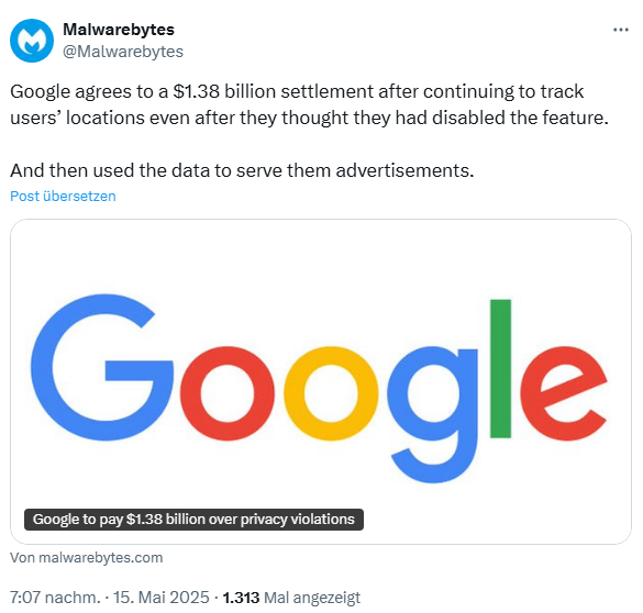 Illegales Tracking: Google stimmt Vergleich mit Strafzahlung von 1,38 Milliarden $ in den USA zu