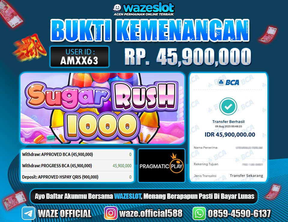 BUKTI KEMENANGAN 9 AGUSTUS 2025 GAME SUGAR RUSH 1000 ( PRAGMATIC PLAY ) 