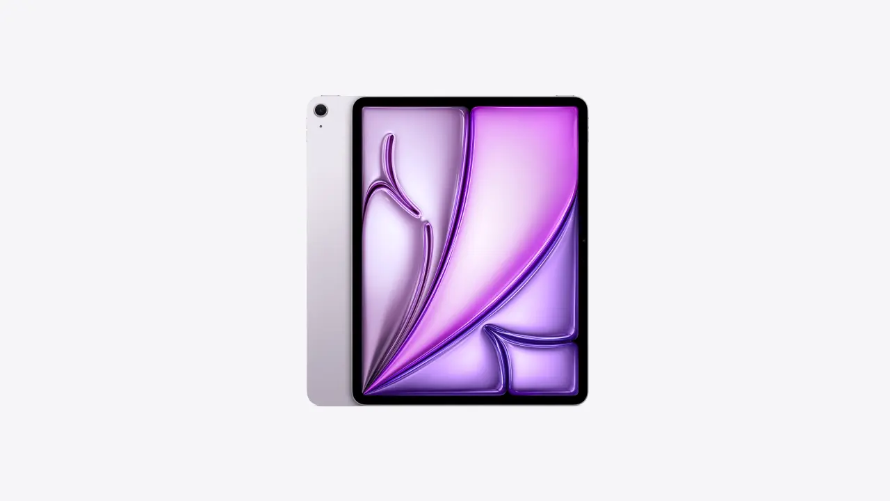 El iPad Air de 13 pulgadas en color púrpura, mostrando su diseño delgado y moderno.