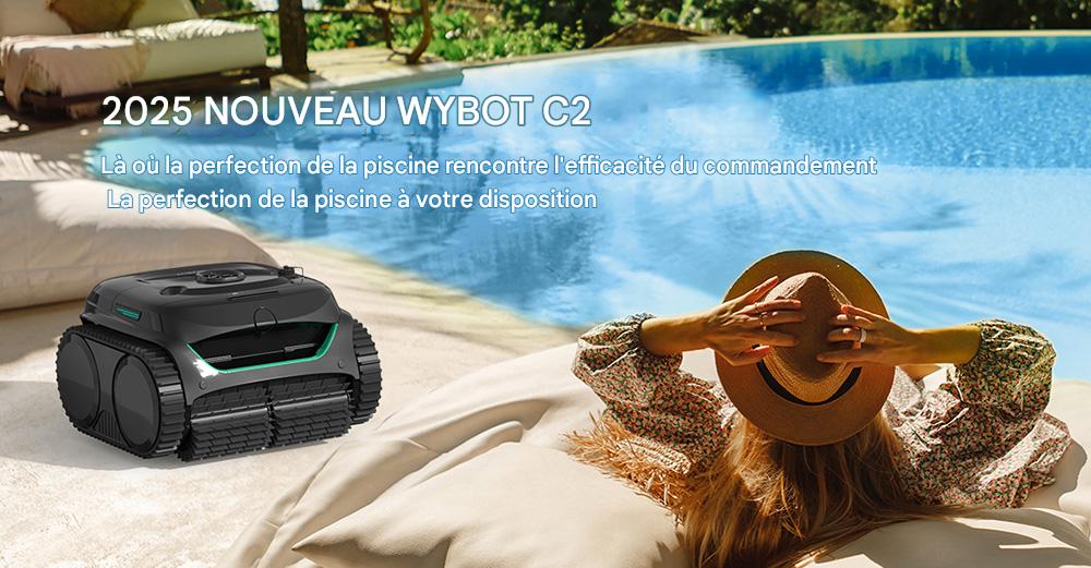 Robot Piscine WYBOT C2 Sans Fil - Pour Piscines Enterrées Jusqu'à 150㎡, Double Filtration, 3 Moteurs, Autonomie 180 Min, App