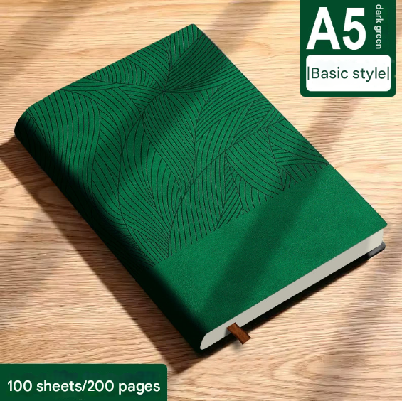 Green 2PCS Premium A5 Business Notebook | Soft Touch Faux Leather Diary | 200 Pages Thickened Journal | Elegant Geometric Pattern