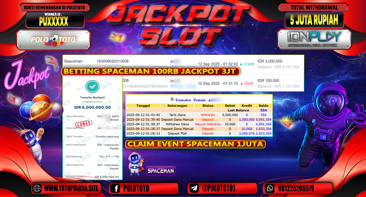 POLOTOTO JACKPOT SLOT SPACEMAN Rp.5.000.000,-