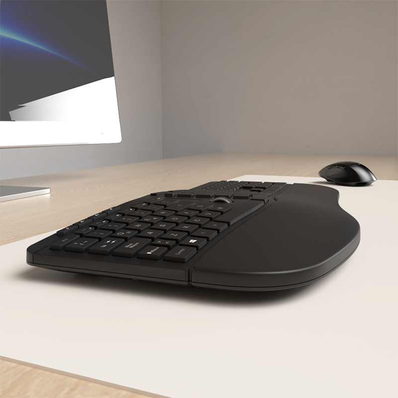 Vista lateral del teclado KlipXtreme Transcend, mostrando el soporte ajustable y su perfil ergonómico.