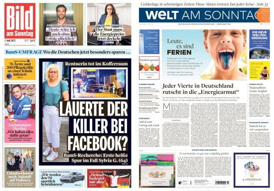 Cover: Bild und Welt am Sonntag No 27 vom 03  Juli 2022