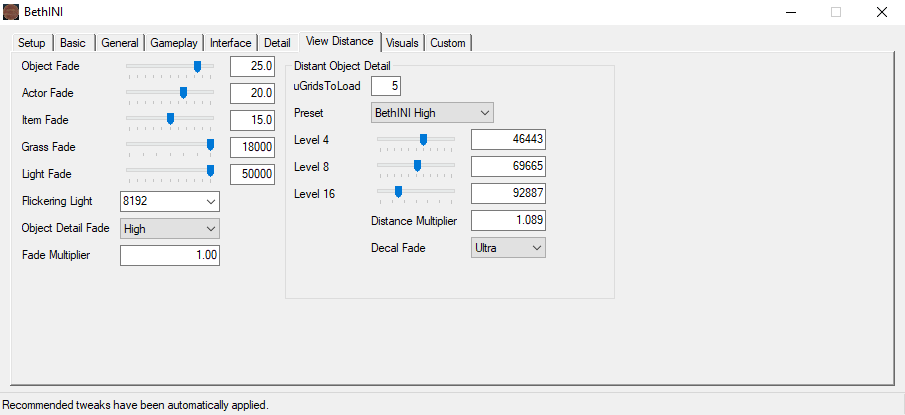 View Distance Tab