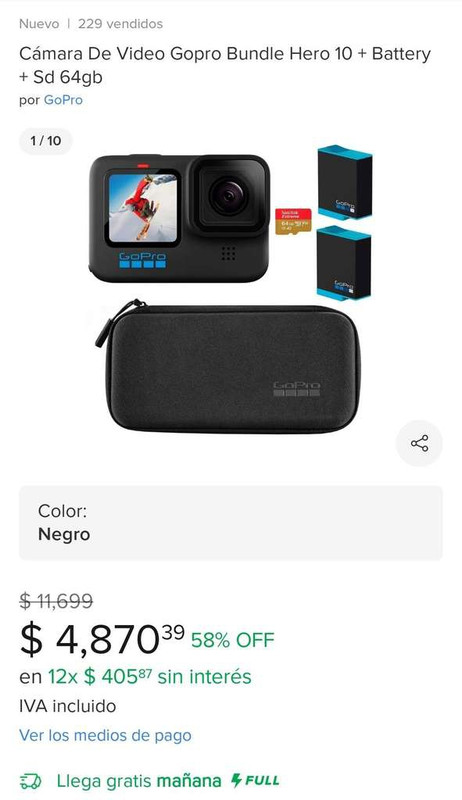 Mercado libre: GoPro 10 Bundle 
