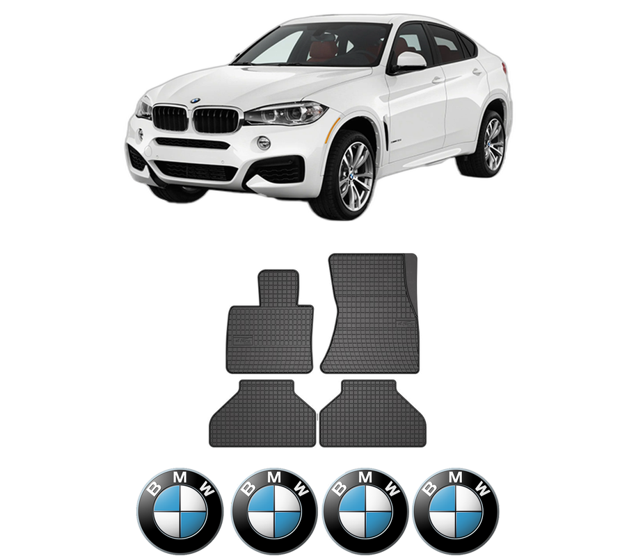 Set covorase presuri BMW Seria X6 (F16, F86) din 2014-2019, auto, din cauciuc thermoplastic, 4 Stickere auto cu BMW Seria