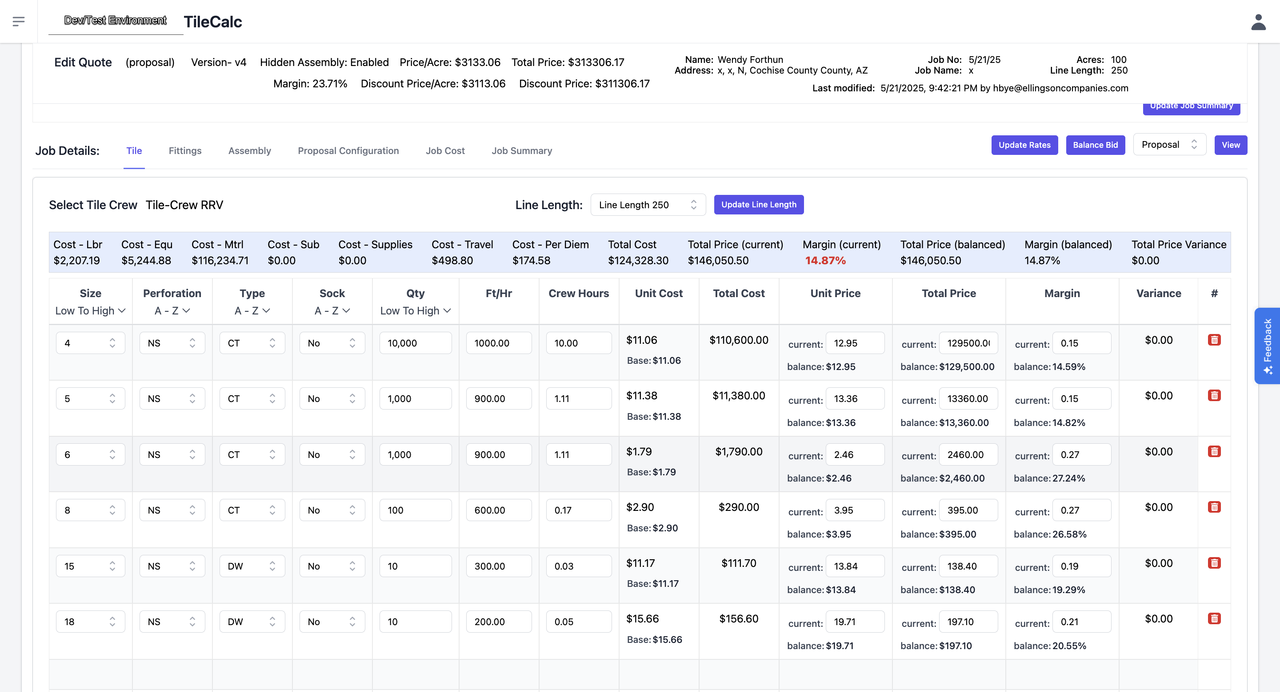 Tilecalc for accounts management