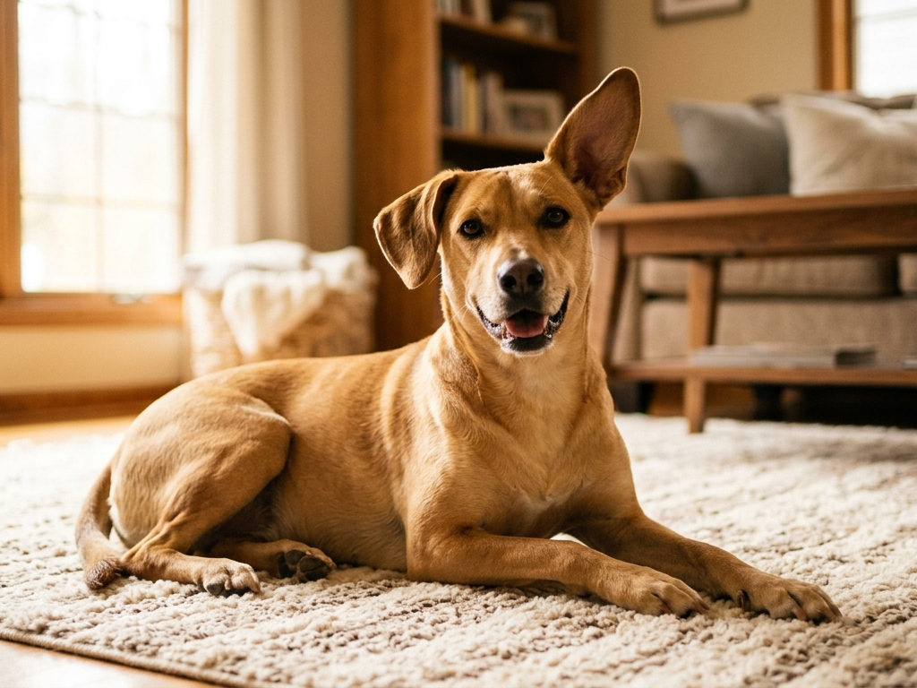 Cachorro feliz com pelo bonito, saudável e bem escovado em casa