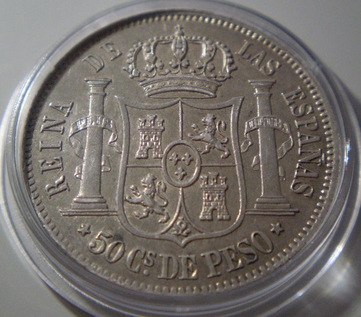 50 centavos de peso 1865. Isabel II - Manila. 50-Centavos-de-Peso-1865-Filipinas