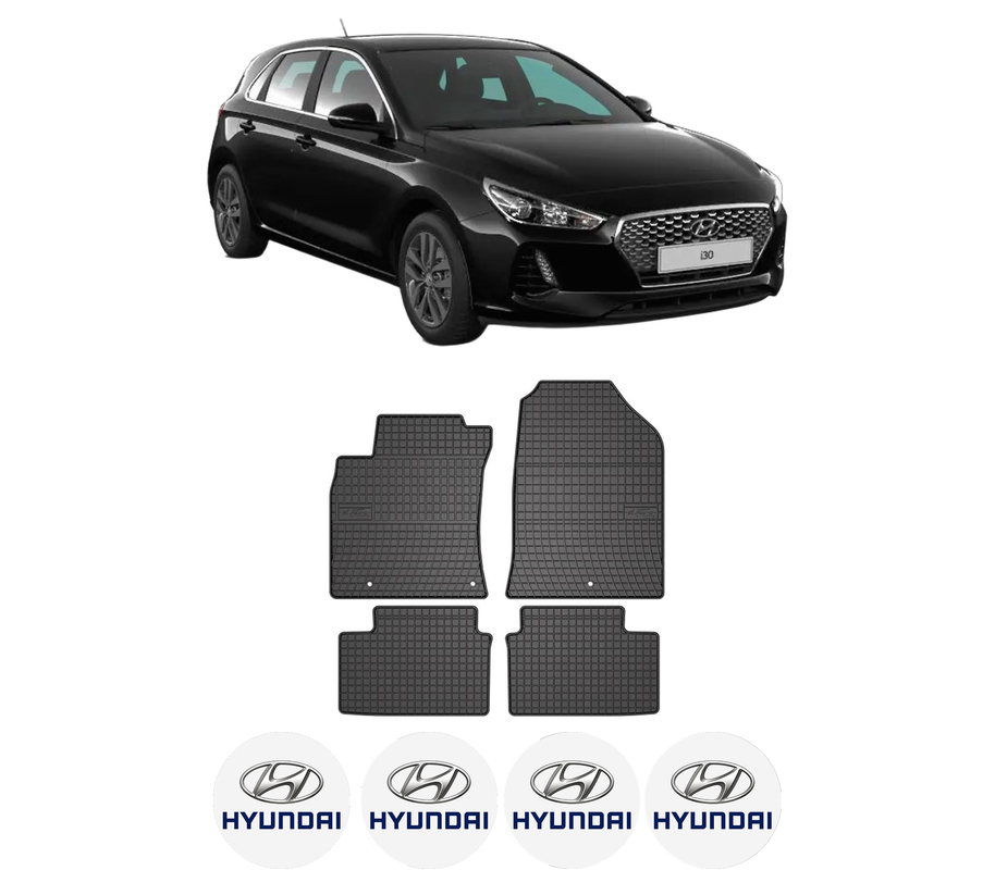 Set covorase presuri HYUNDAI i30 (PDE, PD, PDEN) din 2016-2021, auto, din cauciuc thermoplastic, 4 Stickere auto cu HYUNDAI