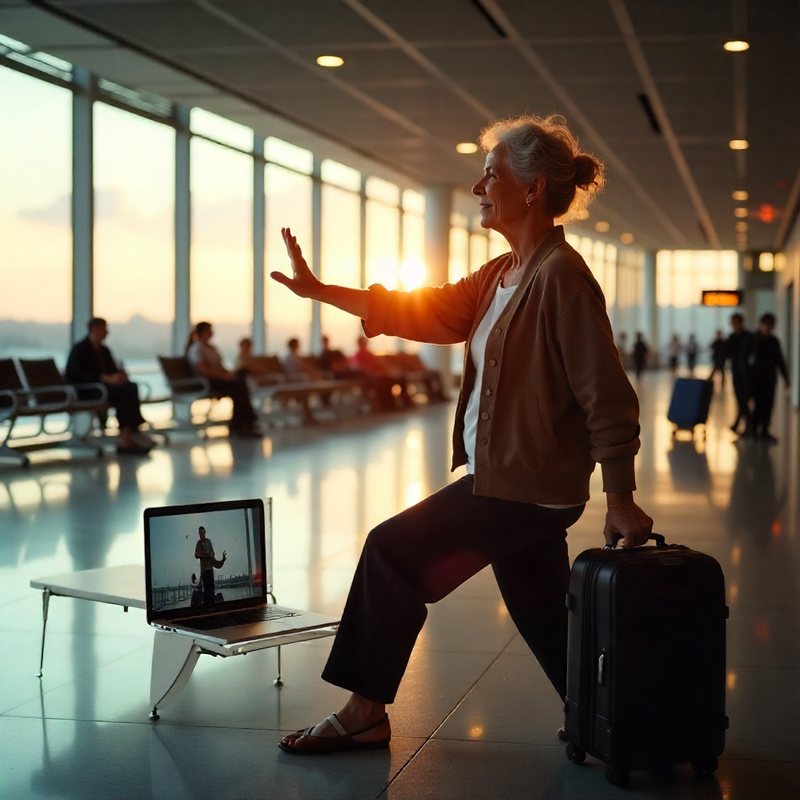 Digital nomad working on laptop while staying active
