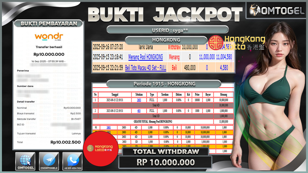 OMTOGEL JACKPOT HONGKONG 4D 3D 10 JUTA DI BAYAR LUNAS ,-