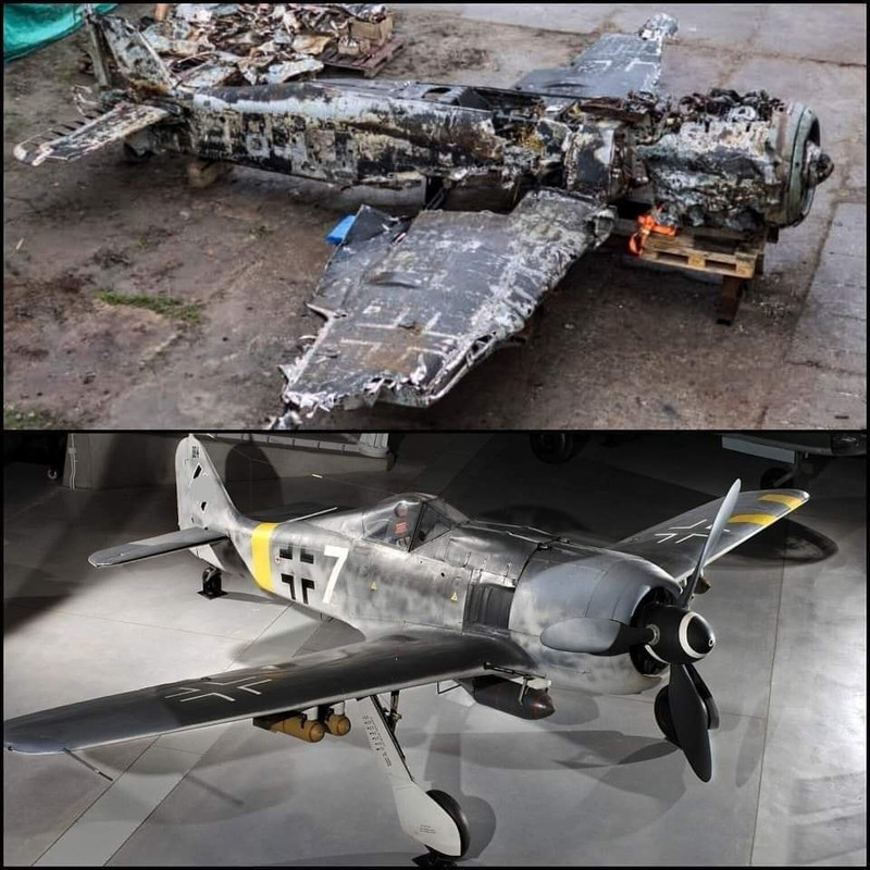 Avions dans les musees divers - Page 3 FW-190-Il-a-t-abattu-lors-d-un-combat-a-rien-avec-des-Hawker-Hurricane-en-1944-Le-pilote-a-t-t