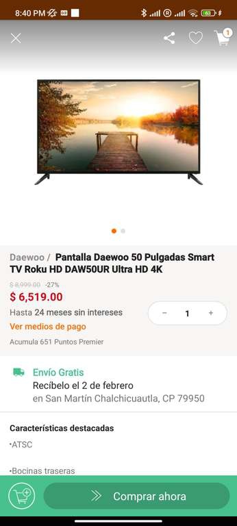 Linio: Pantalla de 50 pulgadas Daewoo, 4K con Roku TV 
